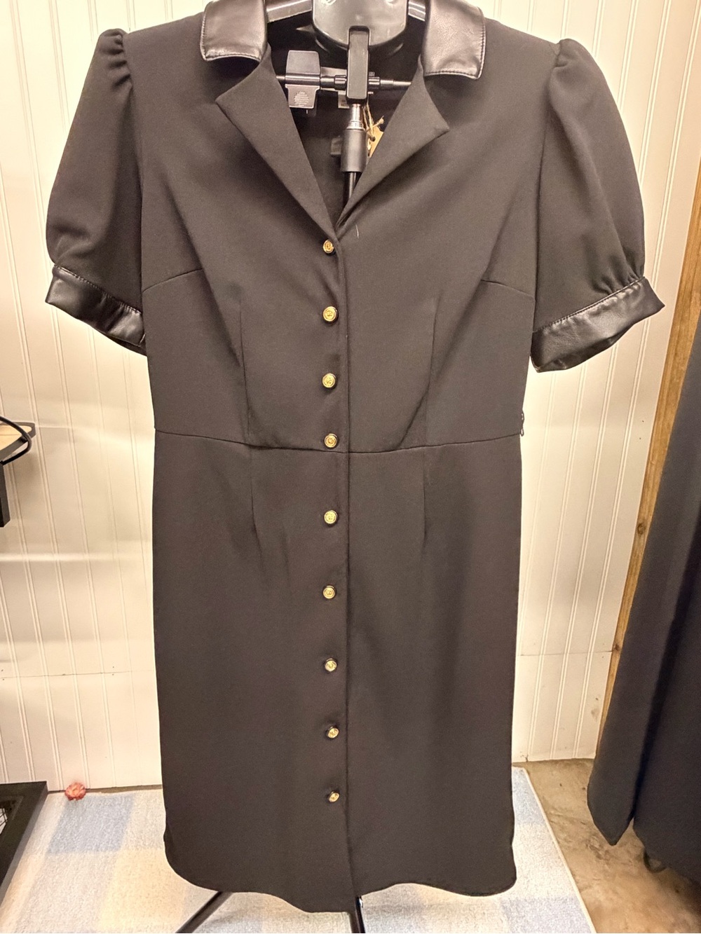 Shelby & Palmer Black Short Sleeve Button Front Dress with Gold Buttons
